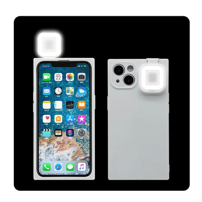 Ring flashing mobile phone case for iPhone 13 with selfie fill light in pink white green colours