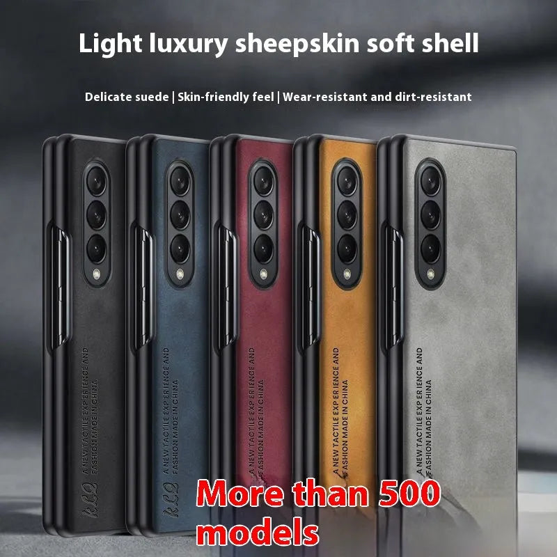 Samsung Z Flip6 flip phone case in sheepskin pattern with TPU PU construction, anti-fall protection, and anti-fingerprint finish