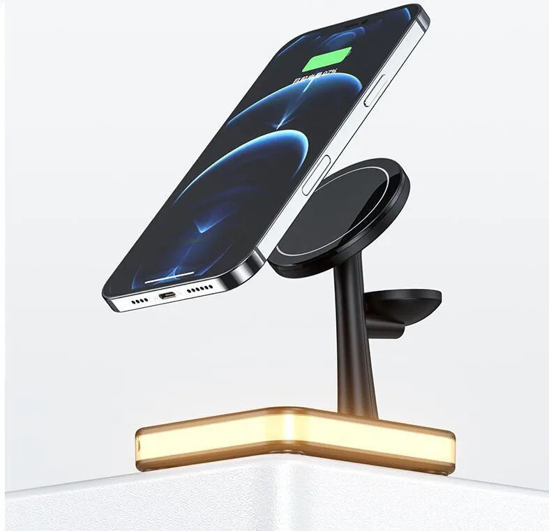 Magnetic wireless charger three-in-one night light for iPhone 12 13 Apple Watch AirPods in black
