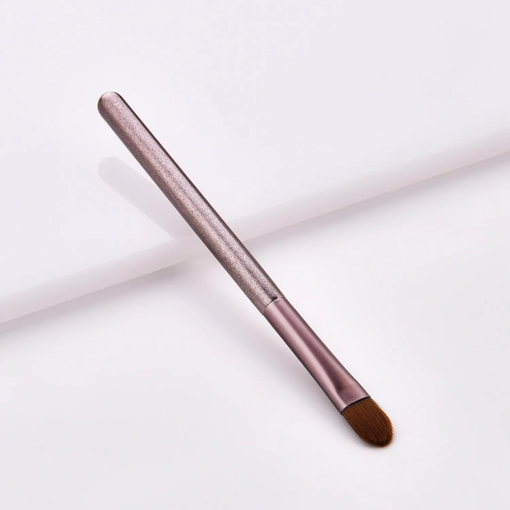 12 piece makeup brushes set with nylon bristles and wooden handles in a small grape beauty design