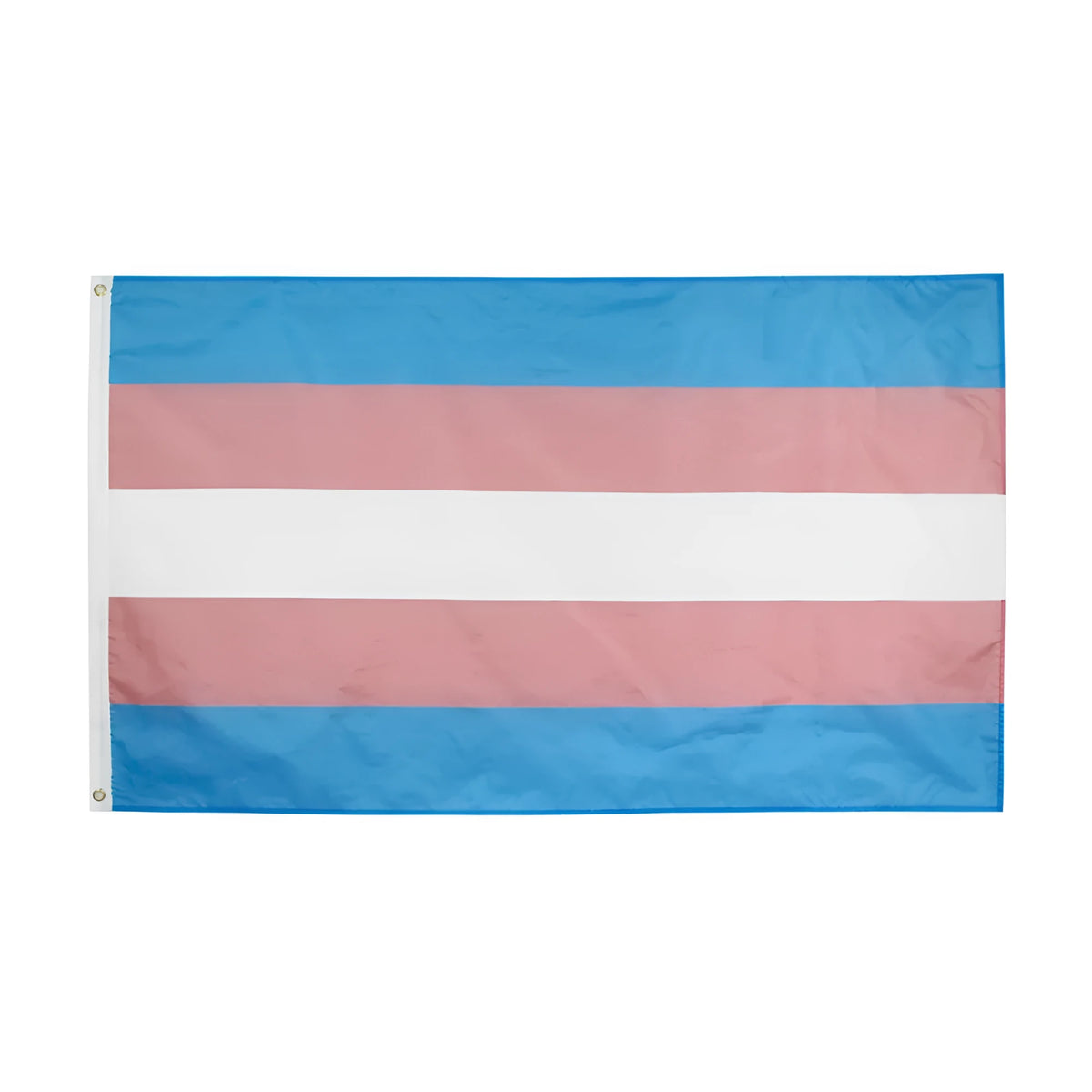 Transgender rainbow flag made of polyester fabric measuring 90x150cm displayed outdoors