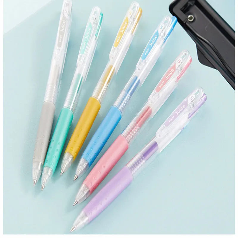 Baiguole 0.5mm gel pen showing metallic gold and silver colours alongside conventional black and blue options