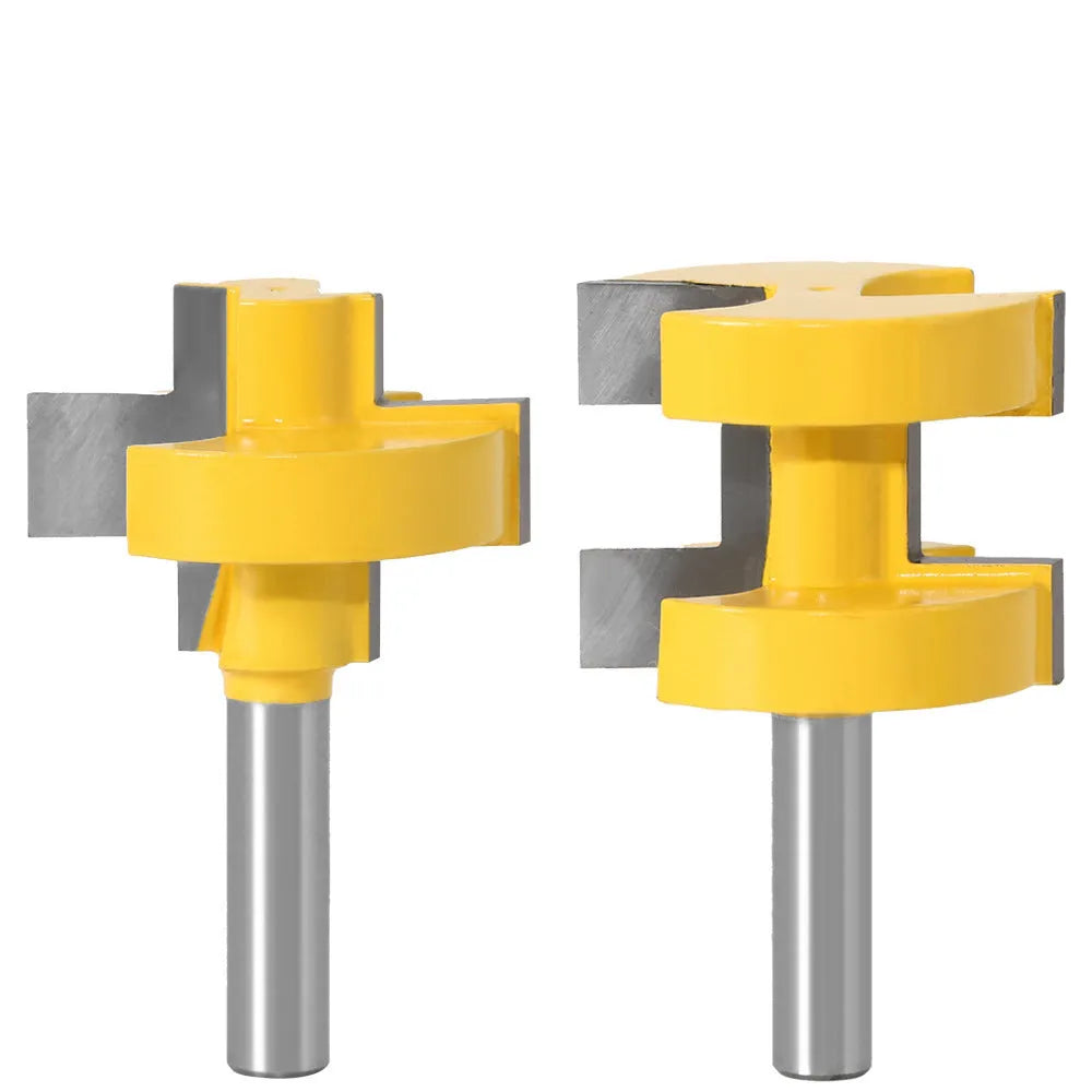 Yellow T-slot woodworking milling cutter with 30mm blade length and 8mm shank on white background