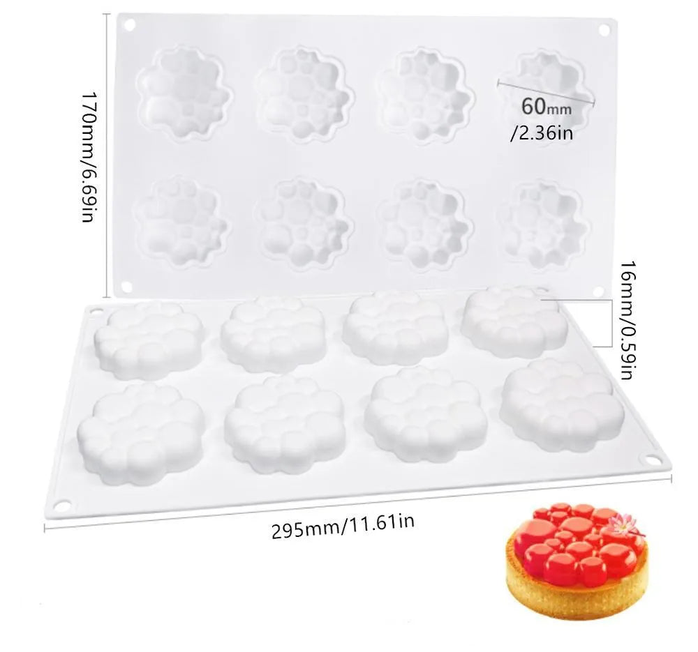 Round silicone baking mould with bubble tower pattern for cakes and desserts
