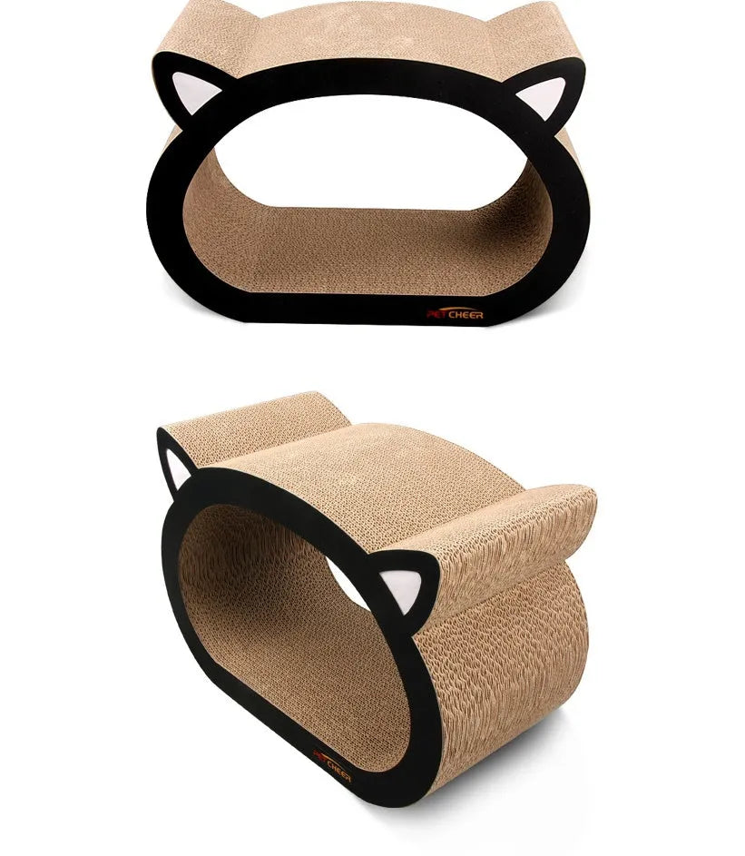 Cat head cat scratch board made from BC corrugated paper, 48.1x32x23 cm, grey and brown design