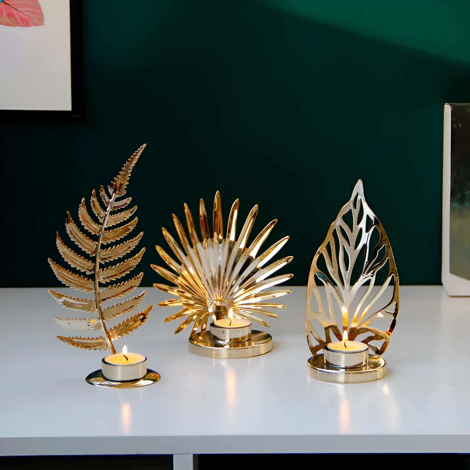 Golden metal candle holder with three style options A B C for table decoration