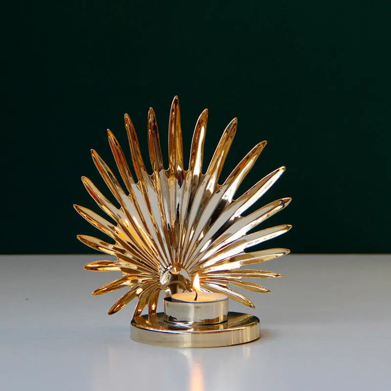 Golden metal candle holder with three style options A B C for table decoration