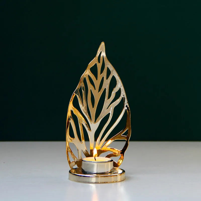 Golden metal candle holder with three style options A B C for table decoration