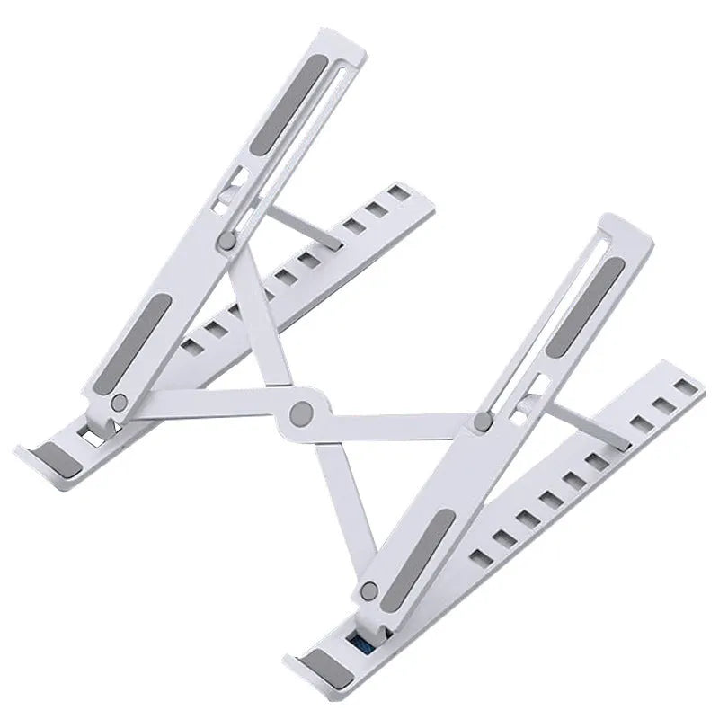 Black foldable desktop cooling bracket showing 10 adjustable positions for laptop ventilation