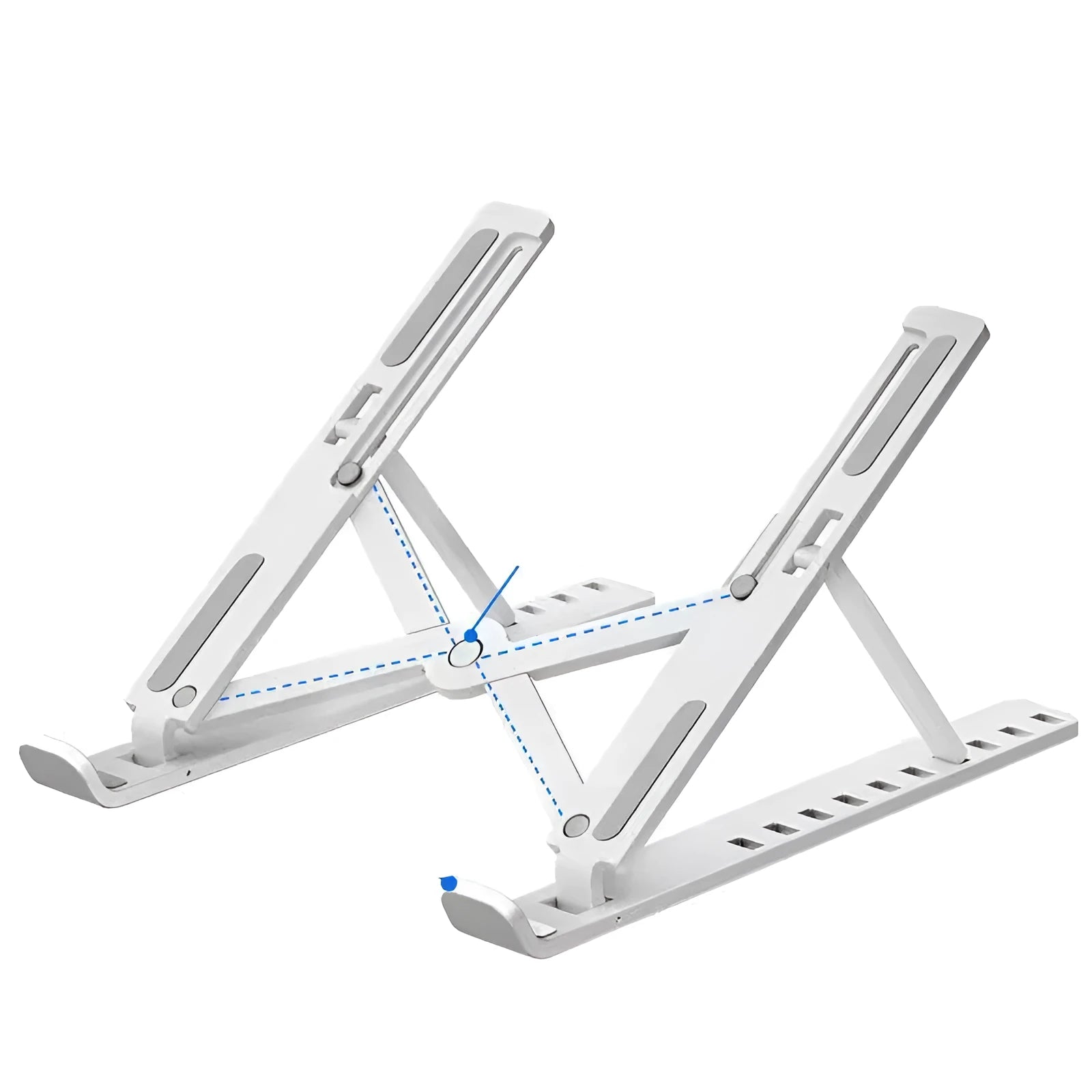 Black foldable desktop cooling bracket showing 10 adjustable positions for laptop ventilation