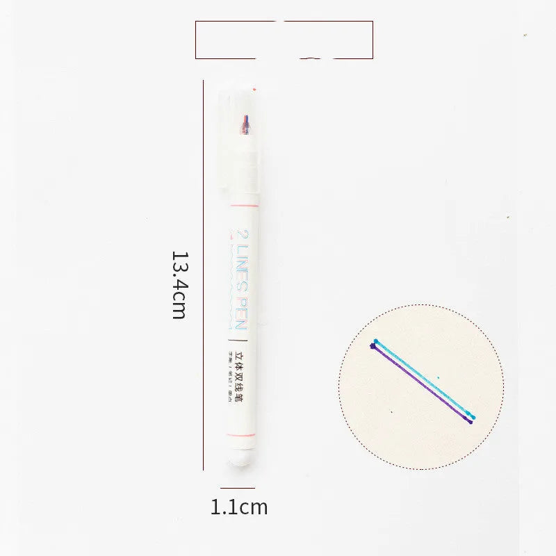 Stereo double line pen with two colours and 0.5mm tip for student note-taking