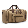 Canvas messenger backpack in army green showing front zipper pocket and canvas texture against a plain background