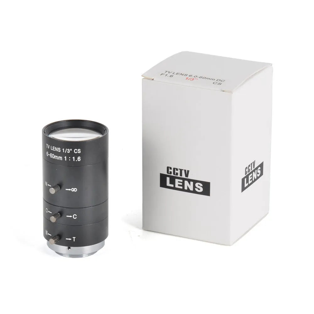 Black manual aperture 6-60mm CS mount camera lens for 1/3 inch sensor cameras