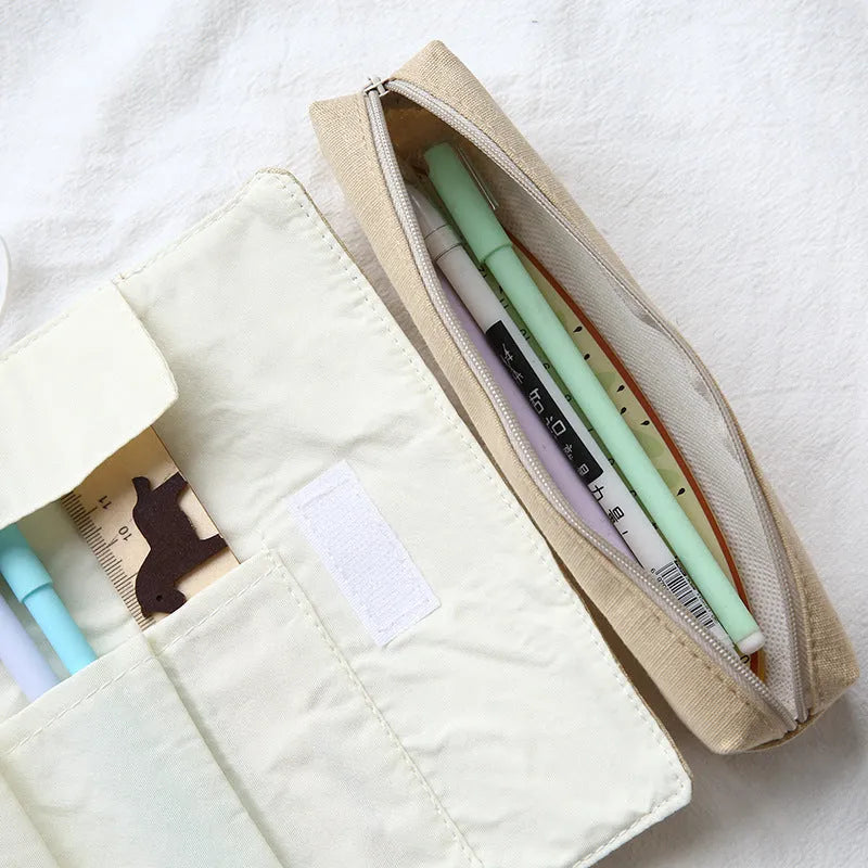 Korean cartoon cat pattern rolling pencil case in blue, green, pink or yellow colour