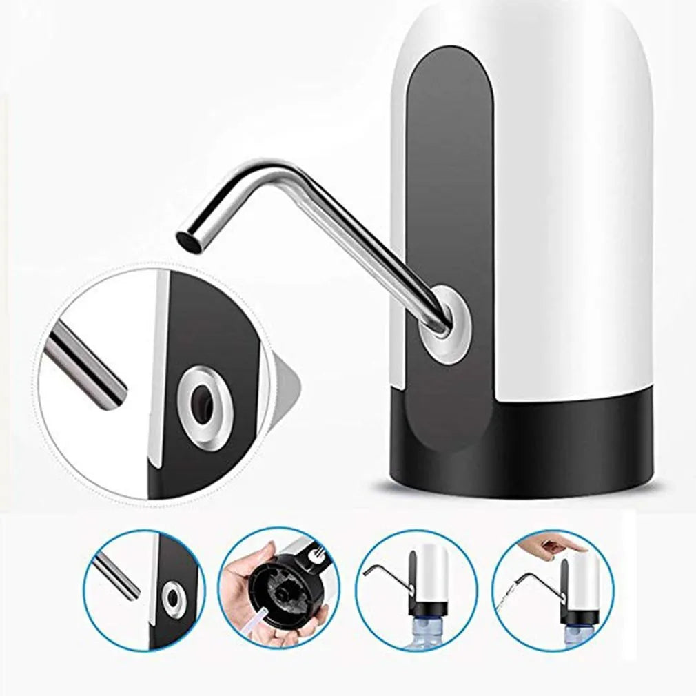 Electric water pump for bottled water in black, 13x7.5cm, with USB cable and manual