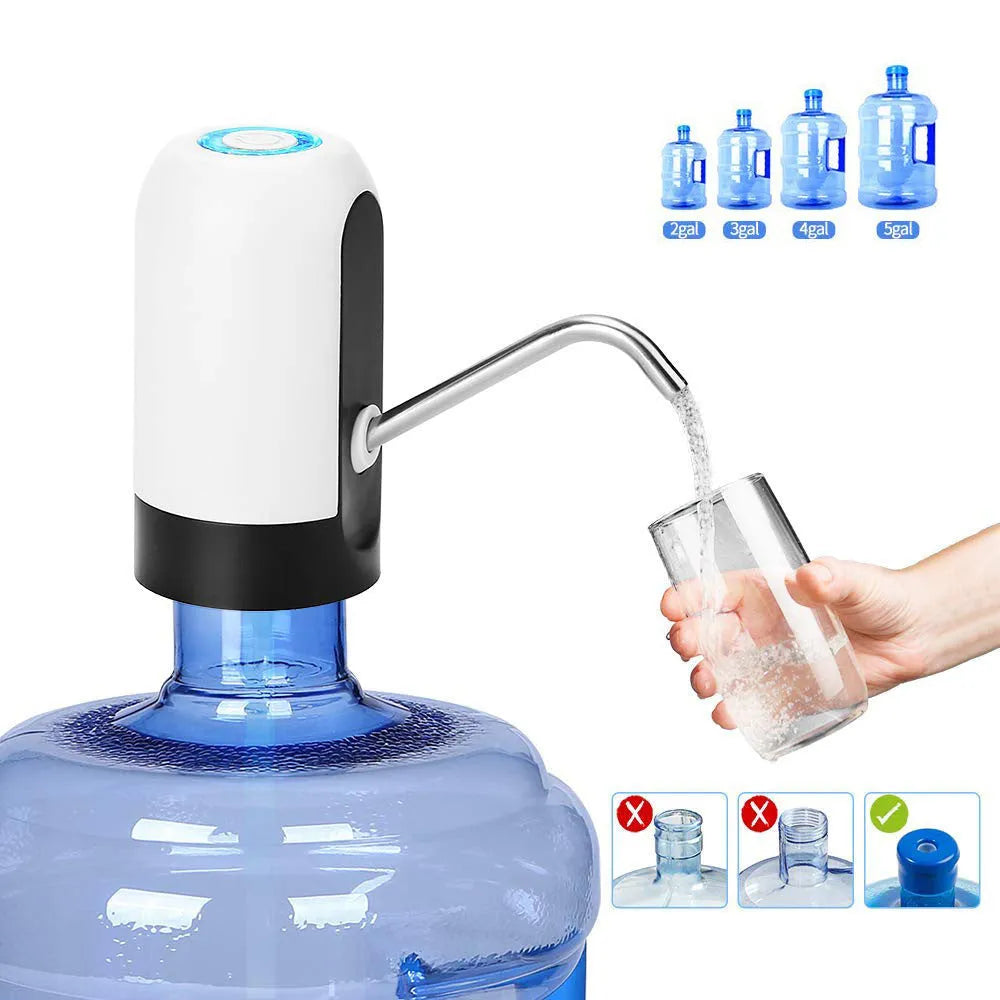 Electric water pump for bottled water in black, 13x7.5cm, with USB cable and manual