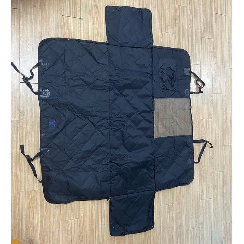 Waterproof Oxford cloth dog car seat cover 137x147cm in orange or black with side wings or mesh options.