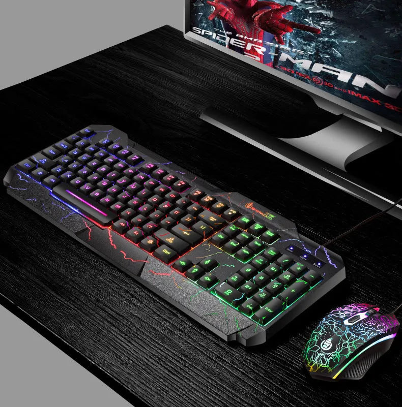Luminous 4D gaming keyboard and mouse set with wired USB backlit design and 2400dpi optical mouse