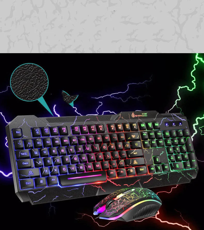 Luminous 4D gaming keyboard and mouse set with wired USB backlit design and 2400dpi optical mouse