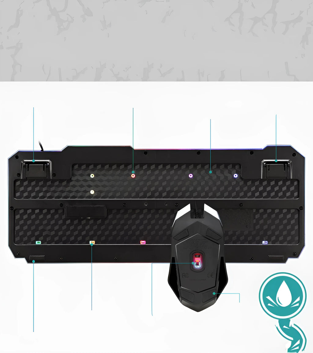 Luminous 4D gaming keyboard and mouse set with wired USB backlit design and 2400dpi optical mouse