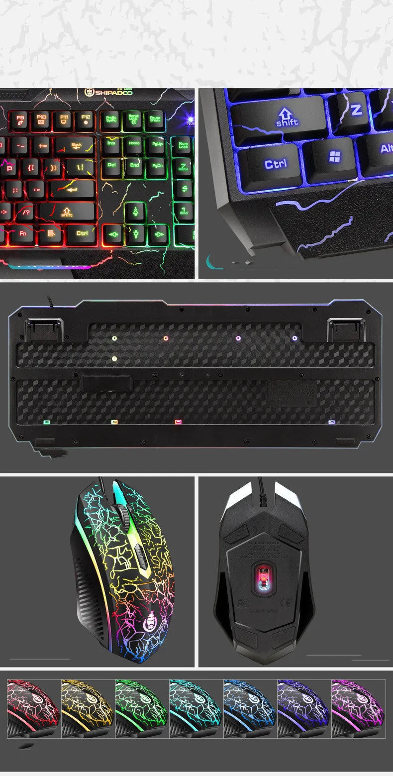 Luminous 4D gaming keyboard and mouse set with wired USB backlit design and 2400dpi optical mouse