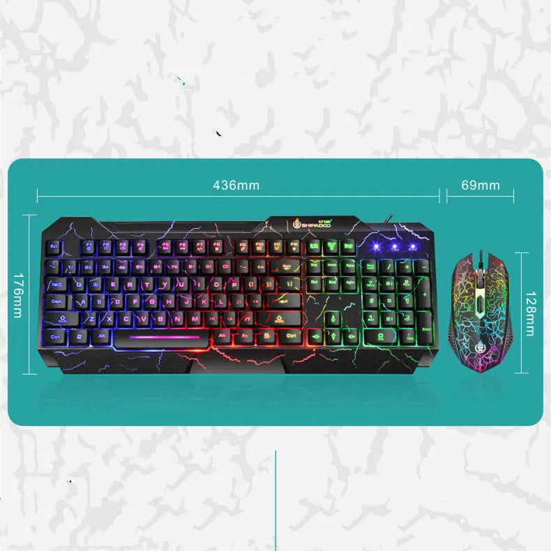 Luminous 4D gaming keyboard and mouse set with wired USB backlit design and 2400dpi optical mouse