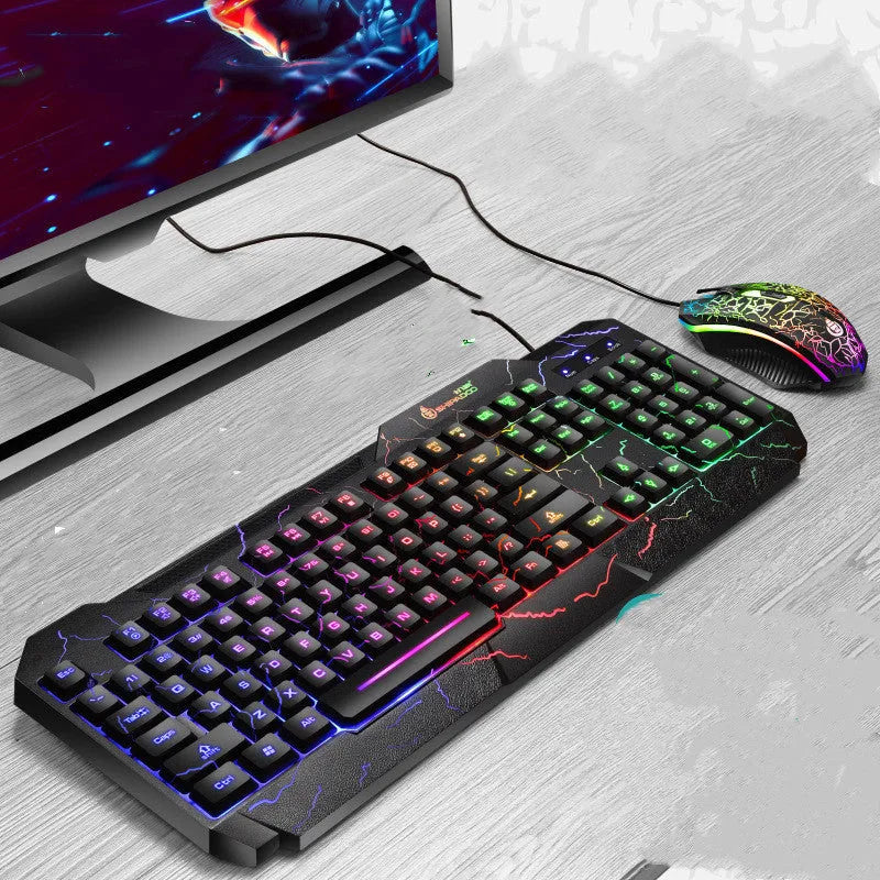 Luminous 4D gaming keyboard and mouse set with wired USB backlit design and 2400dpi optical mouse