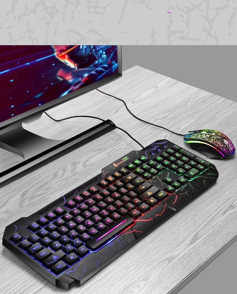 Luminous 4D gaming keyboard and mouse set with wired USB backlit design and 2400dpi optical mouse