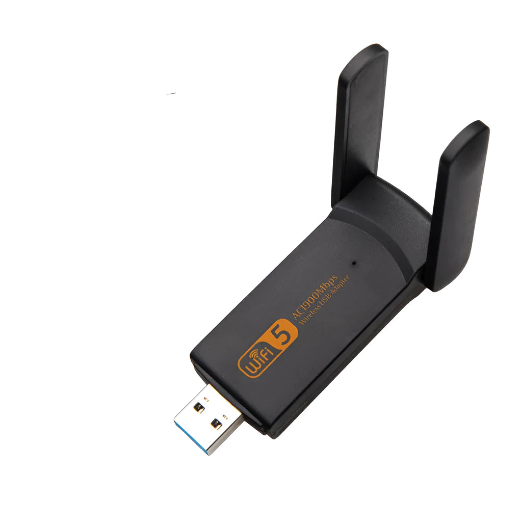 Black USB wireless network card with dual-band 2.4/5.8GHz and 150Mbps free-driver design for desktop and laptop