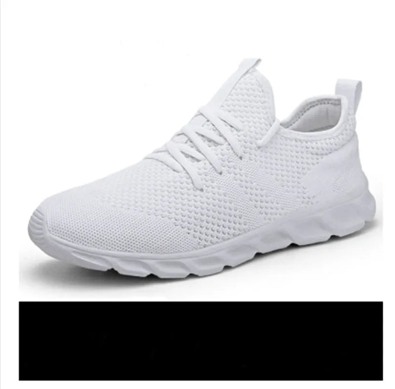 Men's black and white lace-up casual sneaker with mesh upper on a PVC sole.