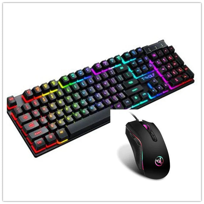 USB wired gaming keyboard with floating keycaps and colourful backlight showing multimedia shortcut keys