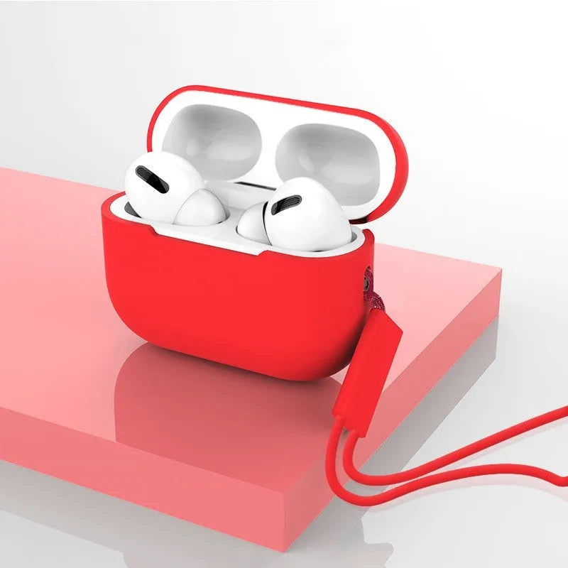 AirPods Pro 2 silicone protective case with attached lanyard in solid colour