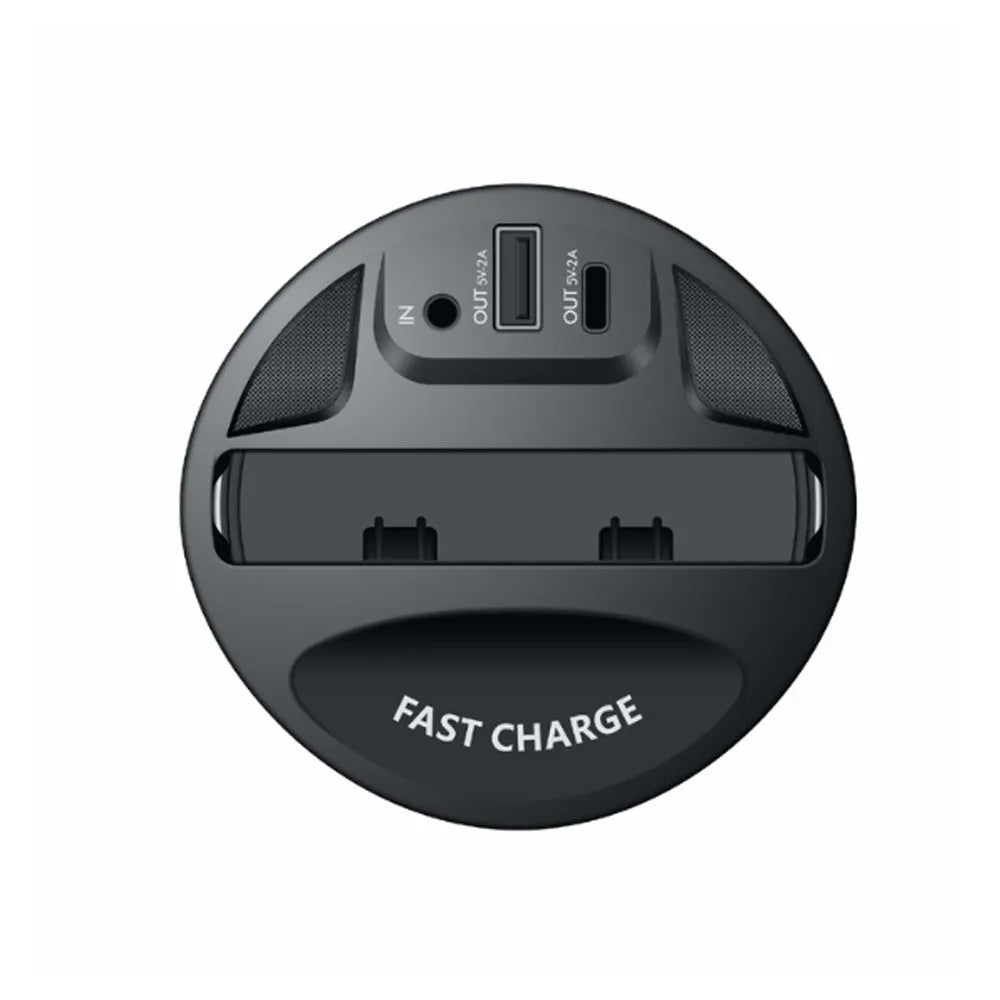 Car multifunctional two-in-one wireless charger in black with X8 model number 12V input and 5V output
