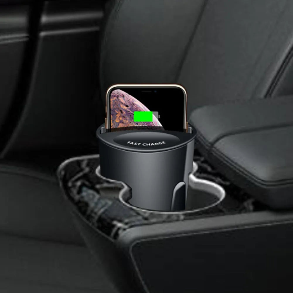 Car multifunctional two-in-one wireless charger in black with X8 model number 12V input and 5V output