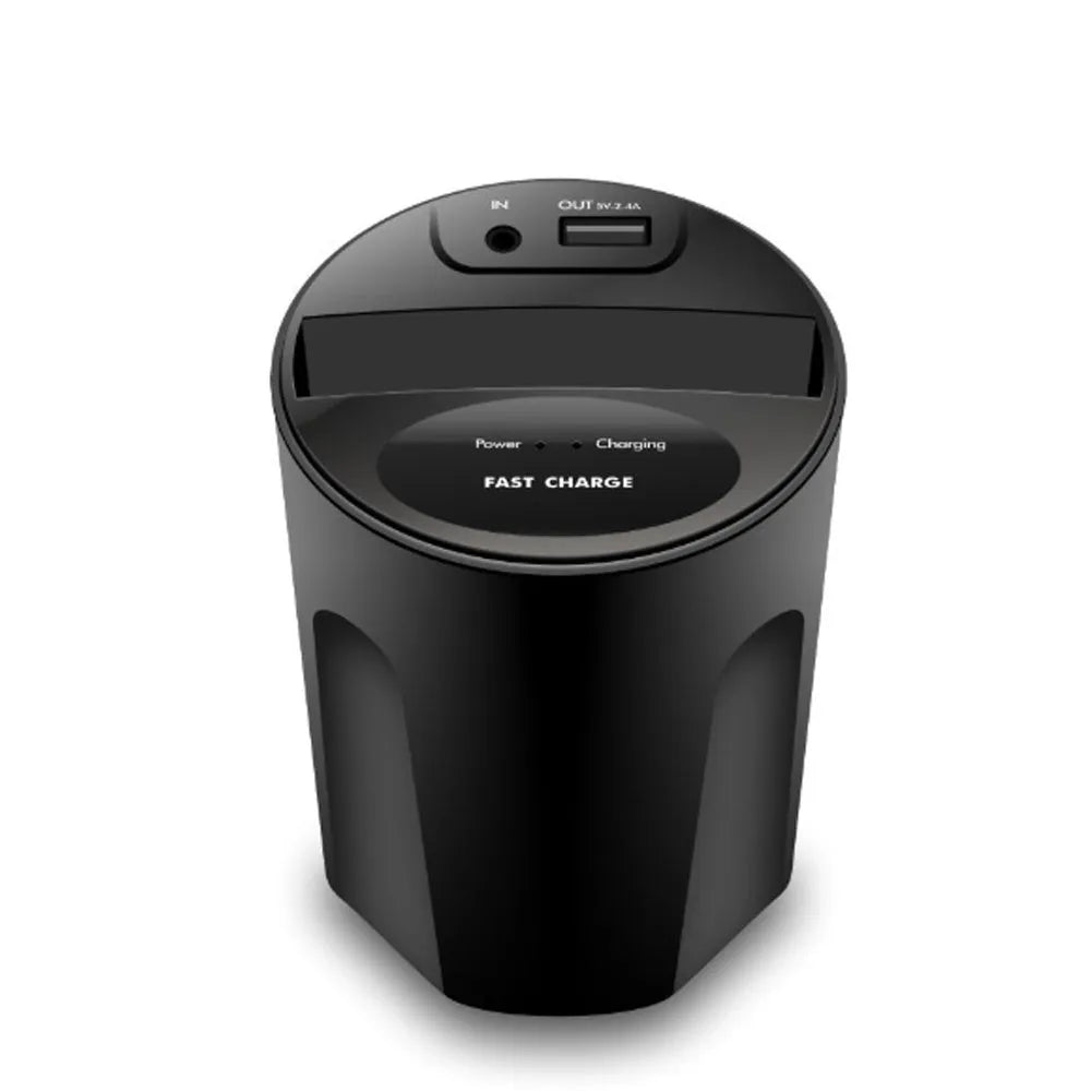 Car multifunctional two-in-one wireless charger in black with X8 model number 12V input and 5V output