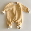 Striped cotton baby jumpsuit with long sleeves and hidden buttons for infant autumn winter wear