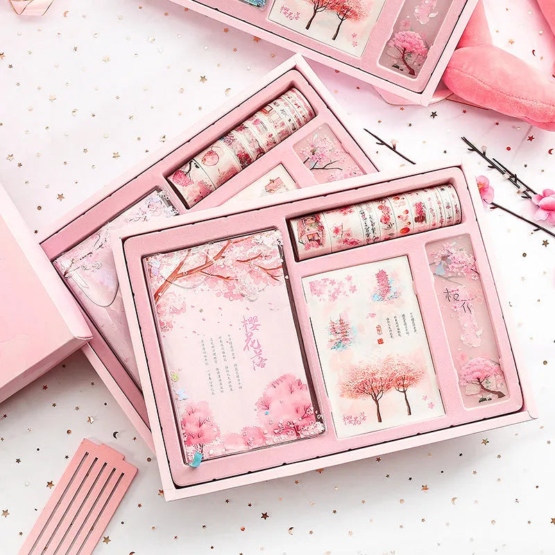 Cherry blossom hand ledger gift box set with paper cover, 33x24.5cm, 475g pages, in OPP packaging, featuring a floral design