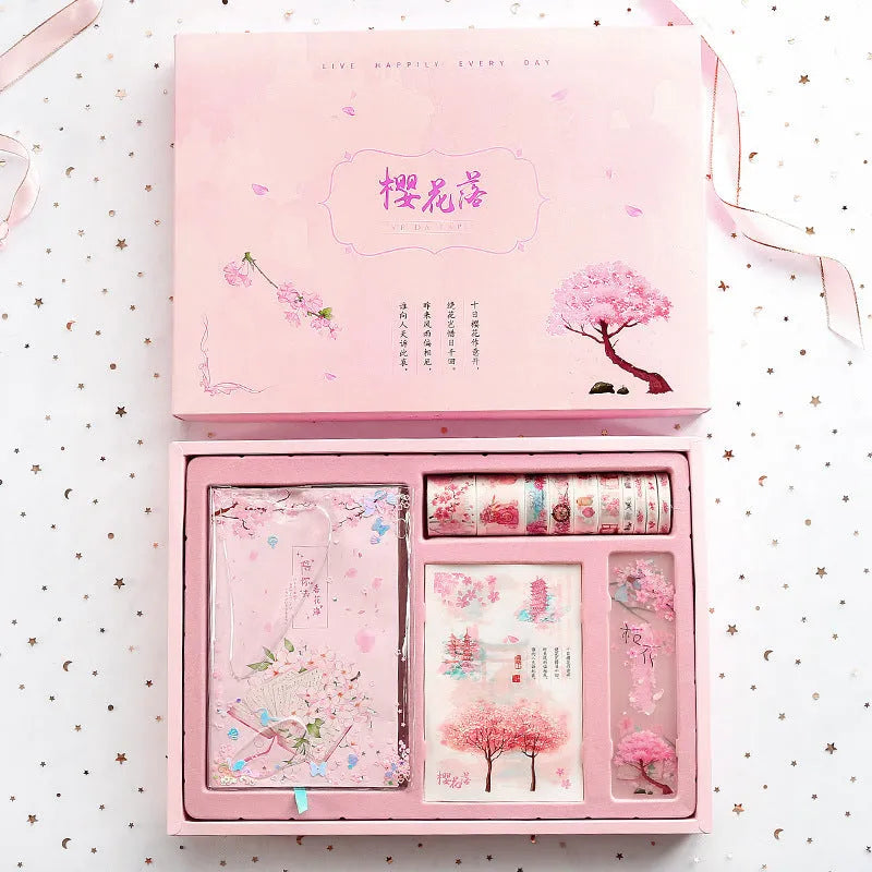 Cherry blossom hand ledger gift box set with paper cover, 33x24.5cm, 475g pages, in OPP packaging, featuring a floral design