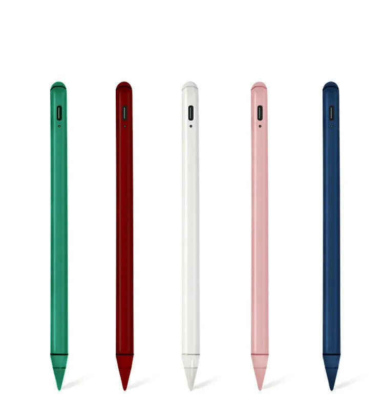 White magnetic stylus pen for iPad on a tablet screen.