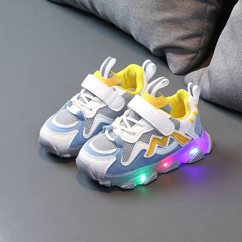 Kids' black breathable mesh sneakers with Velcro strap and rubber sole