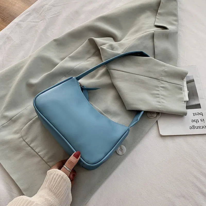 Women's one-shoulder horizontal square PU armpit bag with zipper closure and phone pocket, colour-contrast design