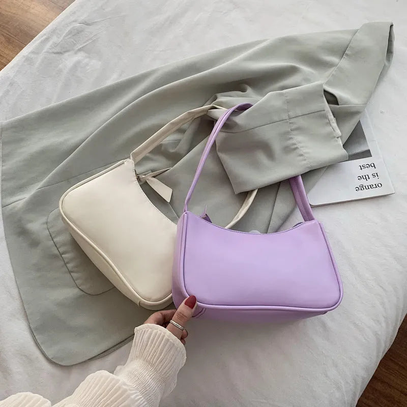 Women's one-shoulder horizontal square PU armpit bag with zipper closure and phone pocket, colour-contrast design