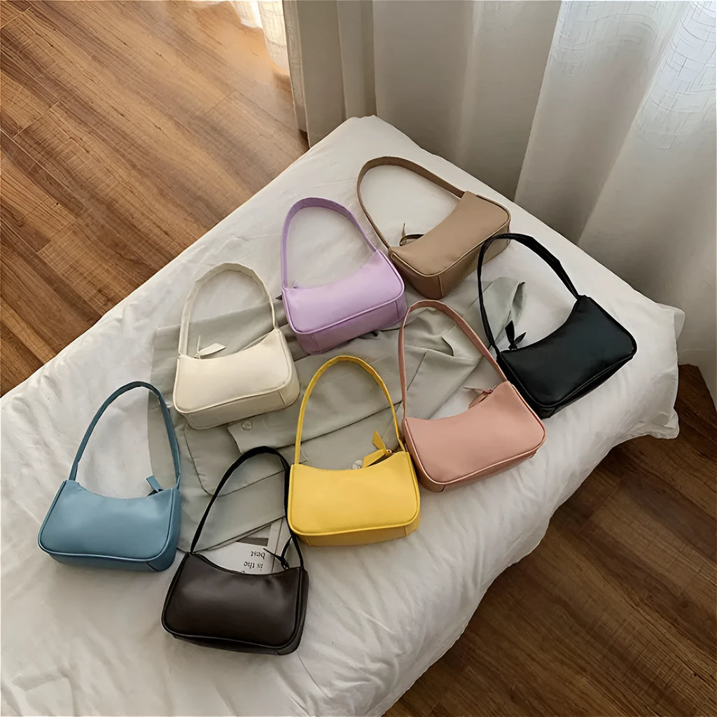 Women's one-shoulder horizontal square PU armpit bag with zipper closure and phone pocket, colour-contrast design