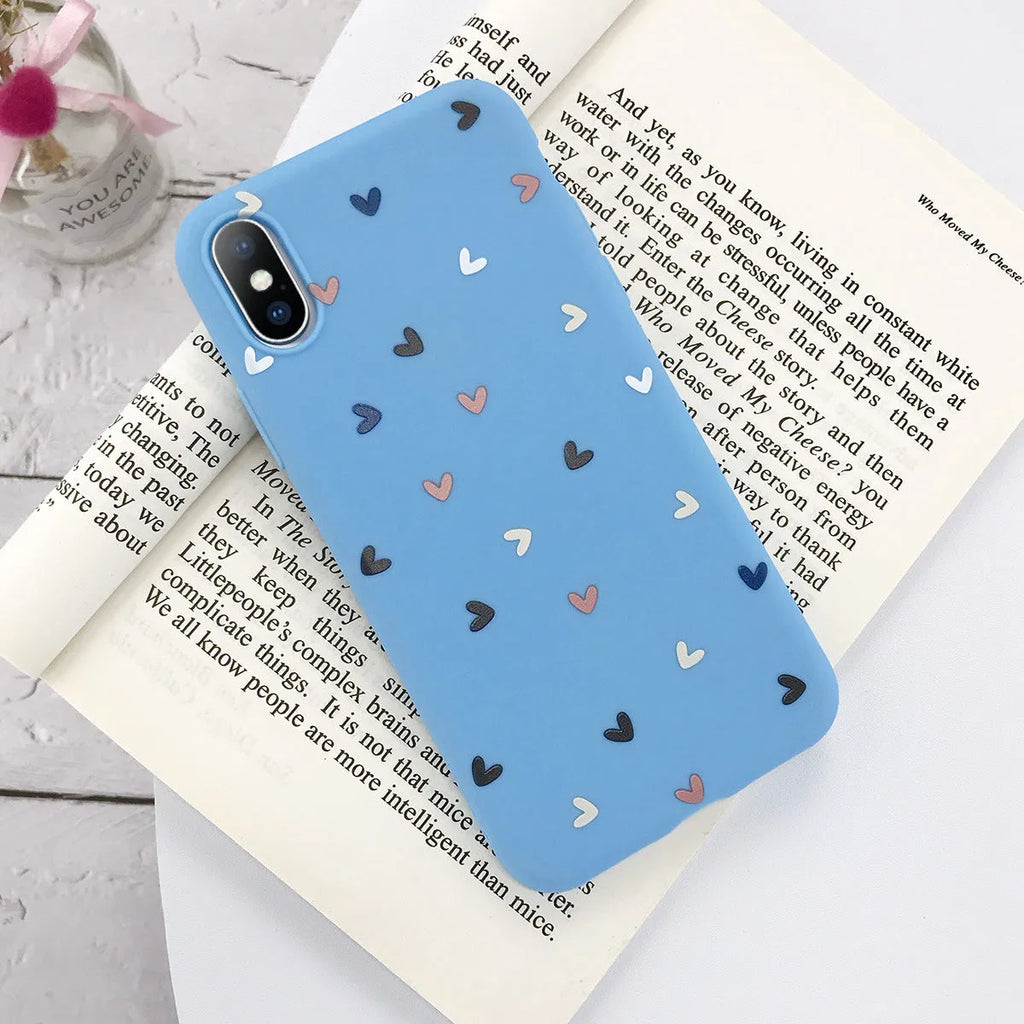 Small flower love dot transparent TPU phone case for iPhone, pink colour with wave dot pattern