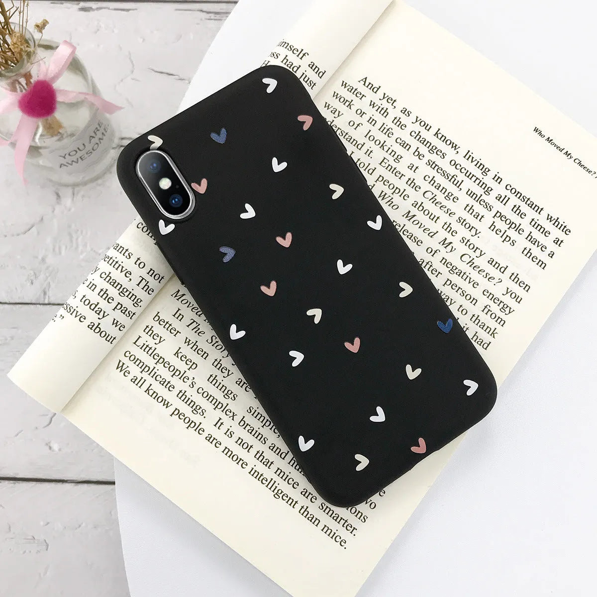 Small flower love dot transparent TPU phone case for iPhone, pink colour with wave dot pattern