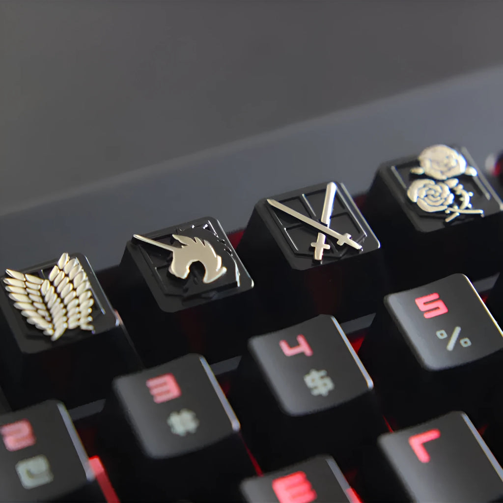 Gold embossed zinc-aluminum alloy metal keycap with MX axis interface, 18x18x11mm, R4 height, on a mechanical keyboard