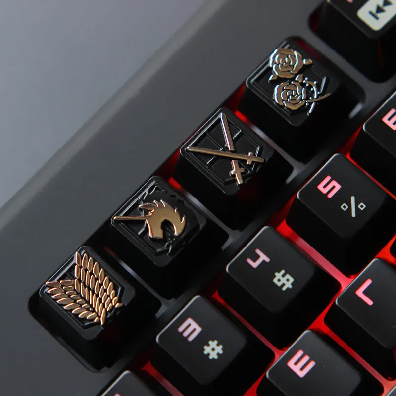 Gold embossed zinc-aluminum alloy metal keycap with MX axis interface, 18x18x11mm, R4 height, on a mechanical keyboard