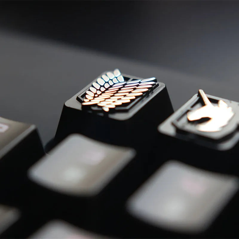 Gold embossed zinc-aluminum alloy metal keycap with MX axis interface, 18x18x11mm, R4 height, on a mechanical keyboard