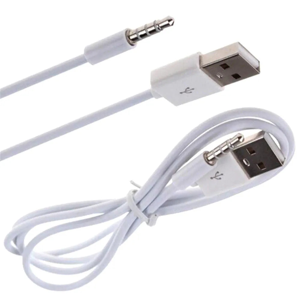 White 18cm USB 2.0 to 3.5mm AUX audio converter cable for car stereo with male jack and female USB connectors