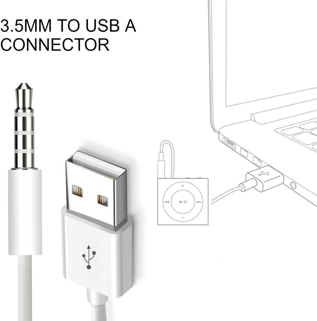 White 18cm USB 2.0 to 3.5mm AUX audio converter cable for car stereo with male jack and female USB connectors